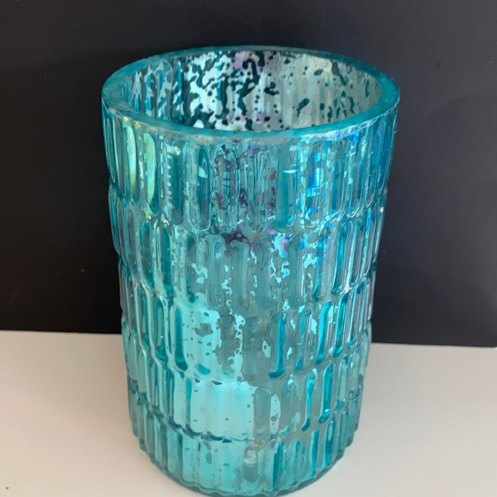 Vintage Mercury Glass Candle Jar Holder Aqua Decorative